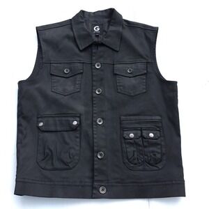 G by Guess Mens Black Utility Cargo Vest XL Cotton Blend Z74N07R9990